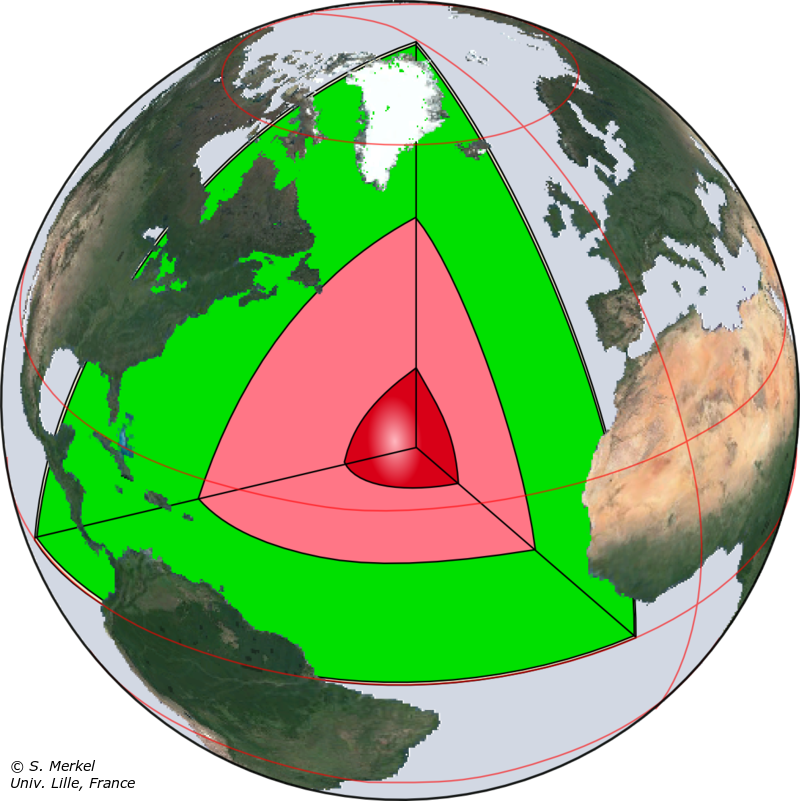 The Earth's inner core, outer core, and mantle  © S. Merkel, Univ. Lille, France
