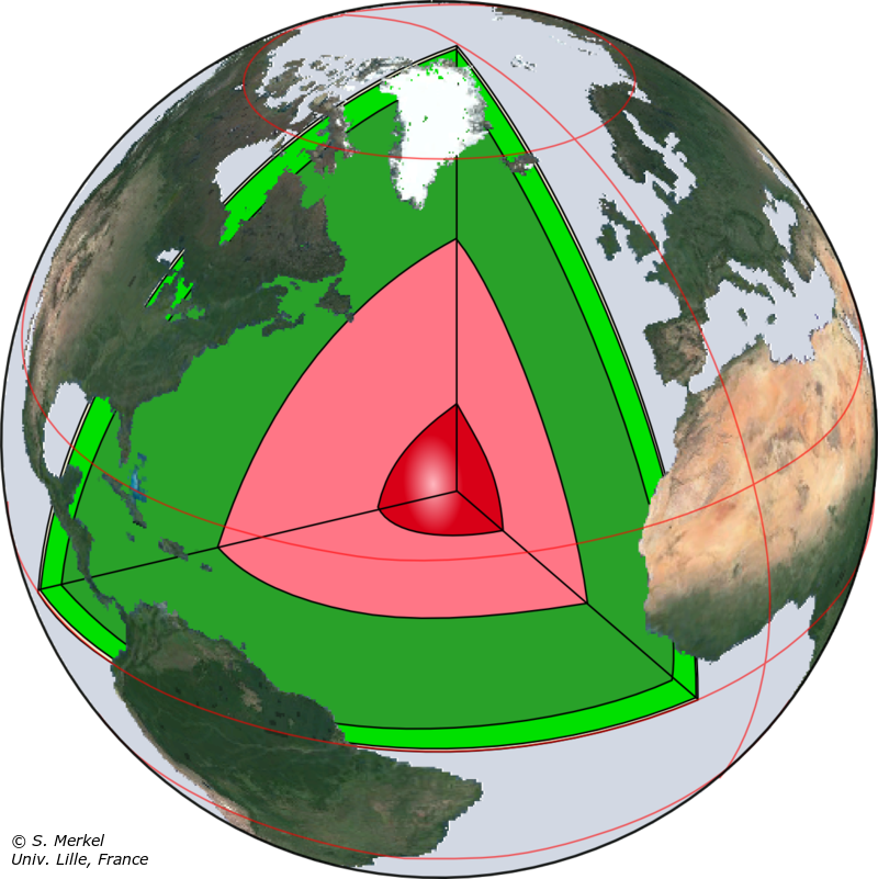 The Earth's inner core, outer core, lower mantle, and upper mantle  © S. Merkel, Univ. Lille, France